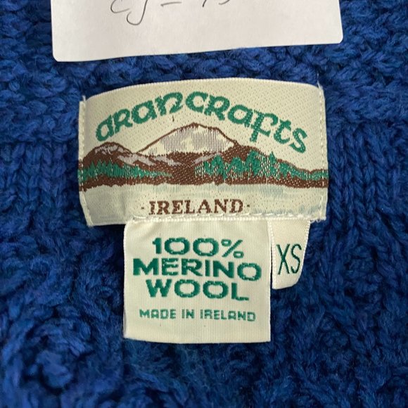Aran Crafts Fisherman Cardigan Sweater XS Merino Wool Cable Knit Blue CJ-1502 - Picture 5 of 6